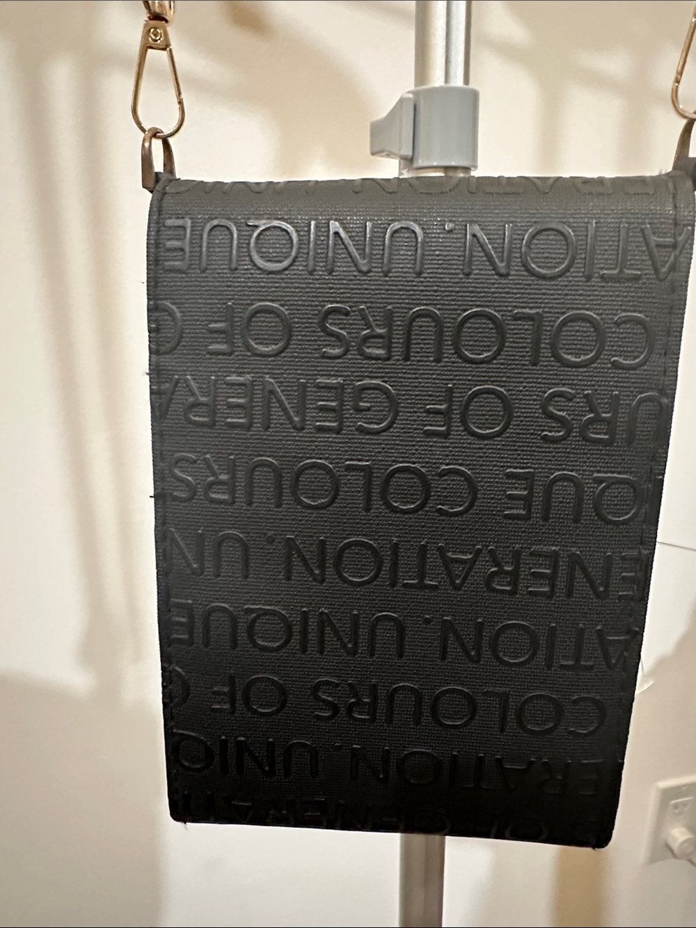 Black Embossed Crossbody Bag with Gold Accent - Picture 7 of 7